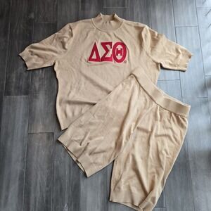 Delta Sigma Theta Sorority Knit Sweater Top & Shorts Set Tan DST Greek Letters